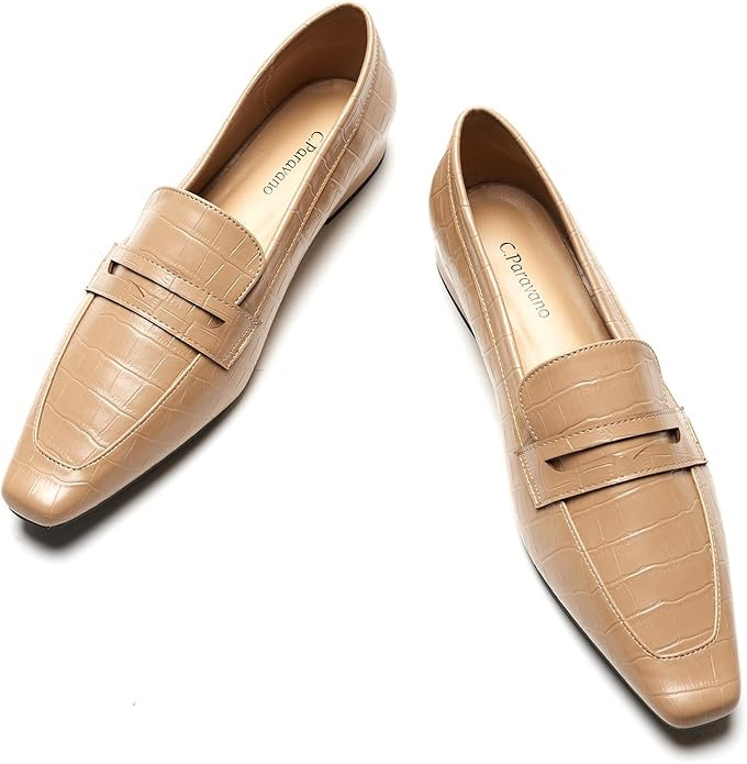 C.Paravano Penny Loafers for Women Formal Dress Square Toe Flats Slip on Loafer Shoes Comfort Loa... | Amazon (US)