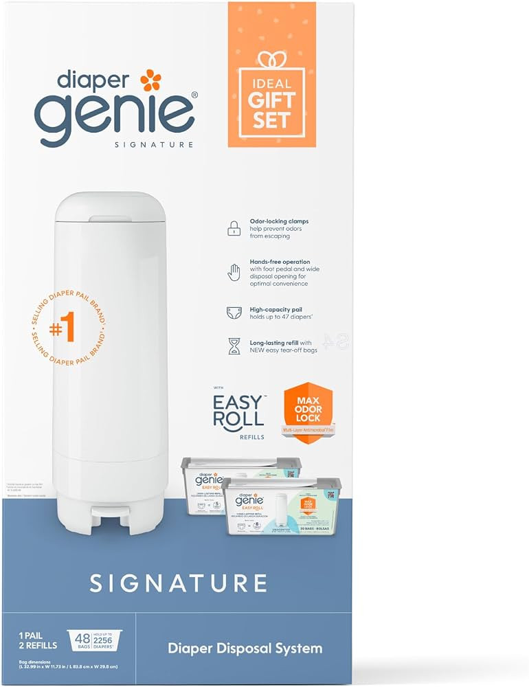 Diaper Genie Signature Gift Set | Includes Easy Roll Refill with 48 Bags | Holds Up to 2256 Newbo... | Amazon (US)