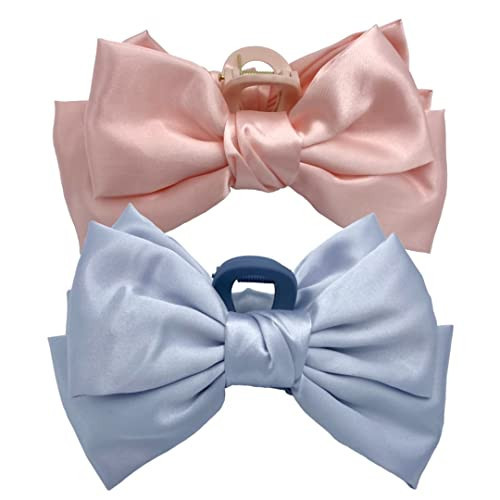 Bestiee Accessories Hair Bow Claw Clip, 2-packs, 5.9 inch, Satin, Pink, Gray, Elegant Bow Hair Ribbon Design for Women Girls, Strong Hold Durable | Amazon (US)