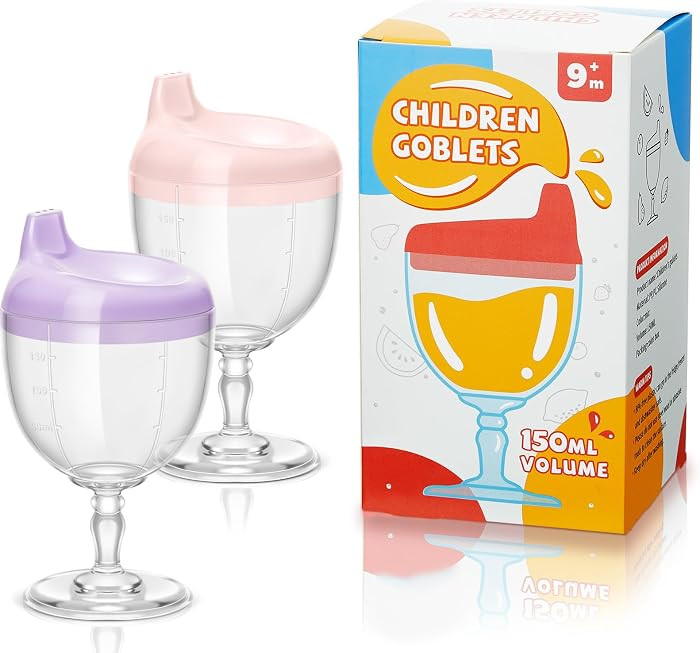 Irenare 2 Pcs Baby Wine Sippy Cup Plastic Goblet Cup No Spill Wine Glass Baby Sippy Goblet Glass ... | Amazon (US)