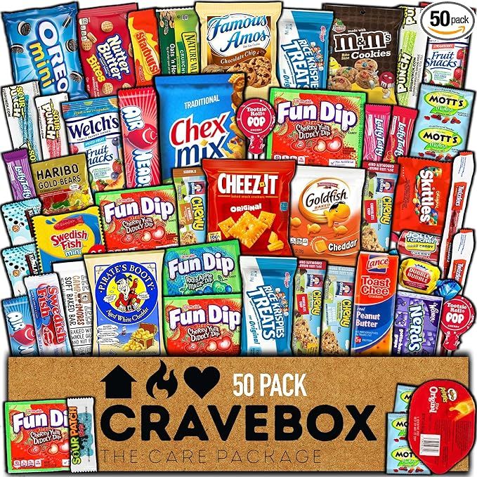 CRAVEBOX Snack Box Variety Pack Care Package (50 Count) Halloween Treats Gift Basket Boxes Pack A... | Amazon (US)