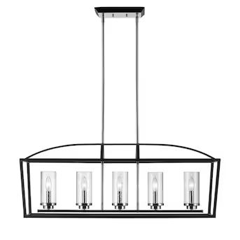 Golden Lighting Mercer 5-Light Black Transitional Seeded Glass Linear Hanging Kitchen Island Ligh... | Lowe's