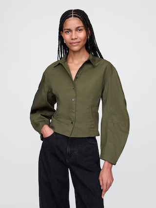 Organic Cotton Poplin Barrel-Sleeve Cropped Shirt | Gap (US)