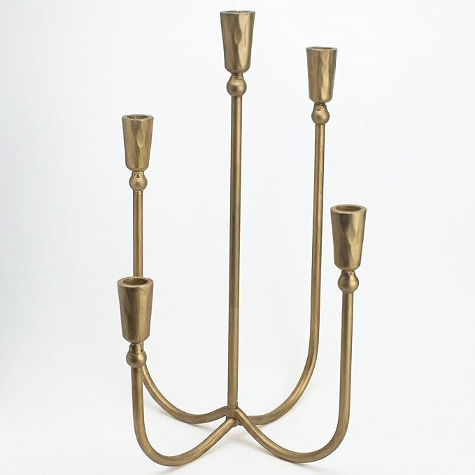 Large Iron Candelabra Centerpieces for Tables, 17.7'' Tall Taper Candle Holders, Vintage Brass Go... | Amazon (US)