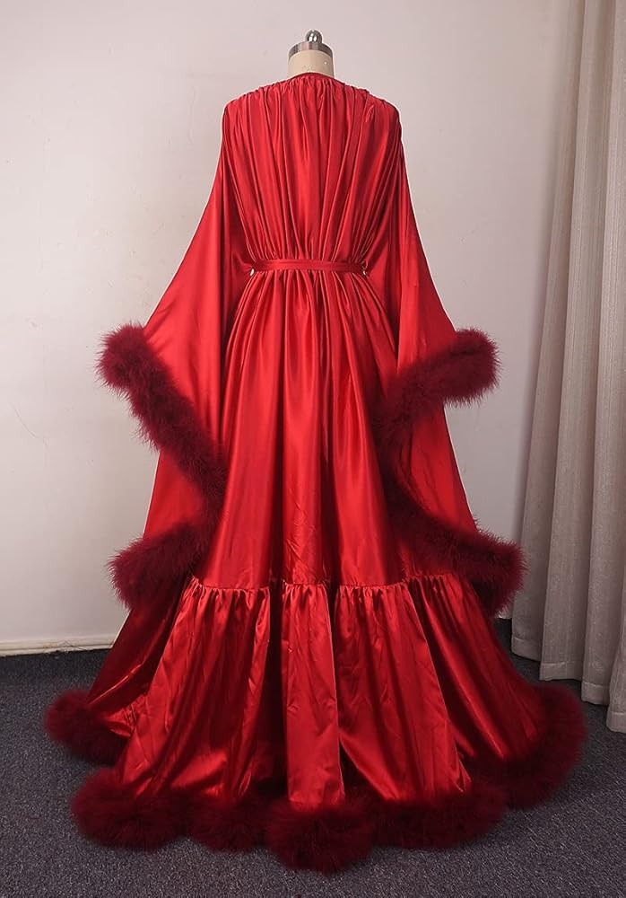 Old Hollywood Feather Robe Sexy Boudoir Robe Feather Bridal Robe Satin Long Wedding Scarf New Cus... | Amazon (US)