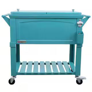 80 Qt. Teal Antique Furniture Style Rolling Patio Cooler | The Home Depot
