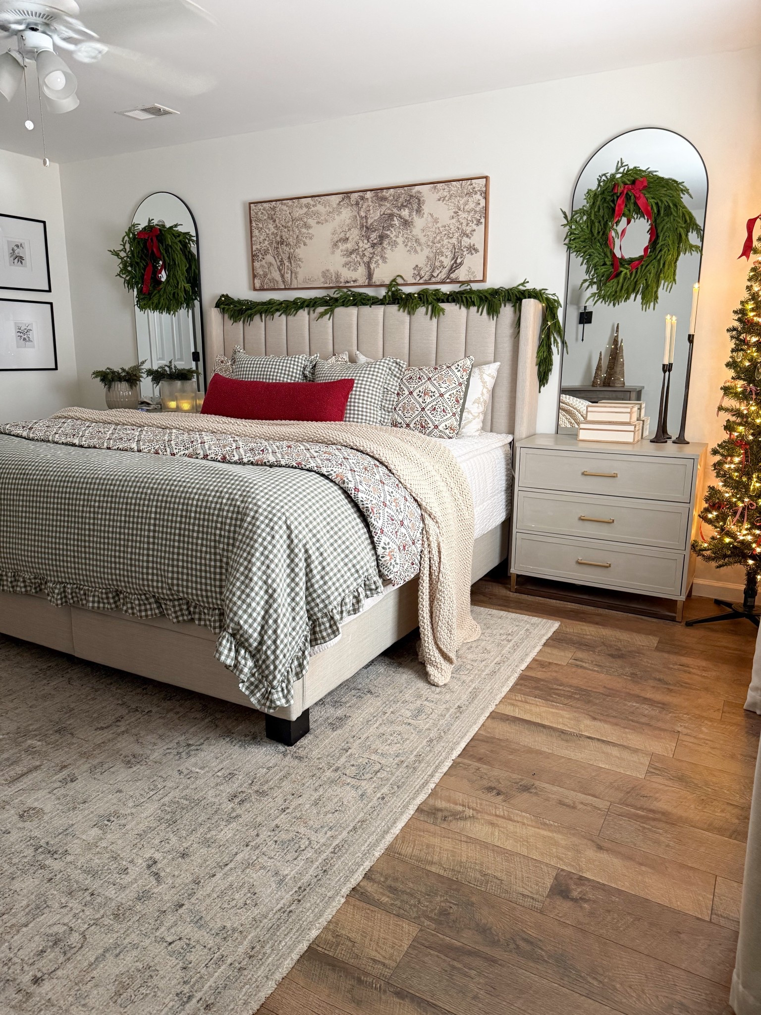 Master bedroom decorated for Christmas

*my lumbar pillow is the 14x36, burgundy
•Nightstands are linked- I painted mine and added trim and new hardware





Bedroom decor, Master bedroom, primary bedroom, Christmas bedroom 2025, holiday decor 

#LTKHoliday #LTKSeasonal #LTKHome

#LTKHoliday #LTKHome #LTKSeasonal