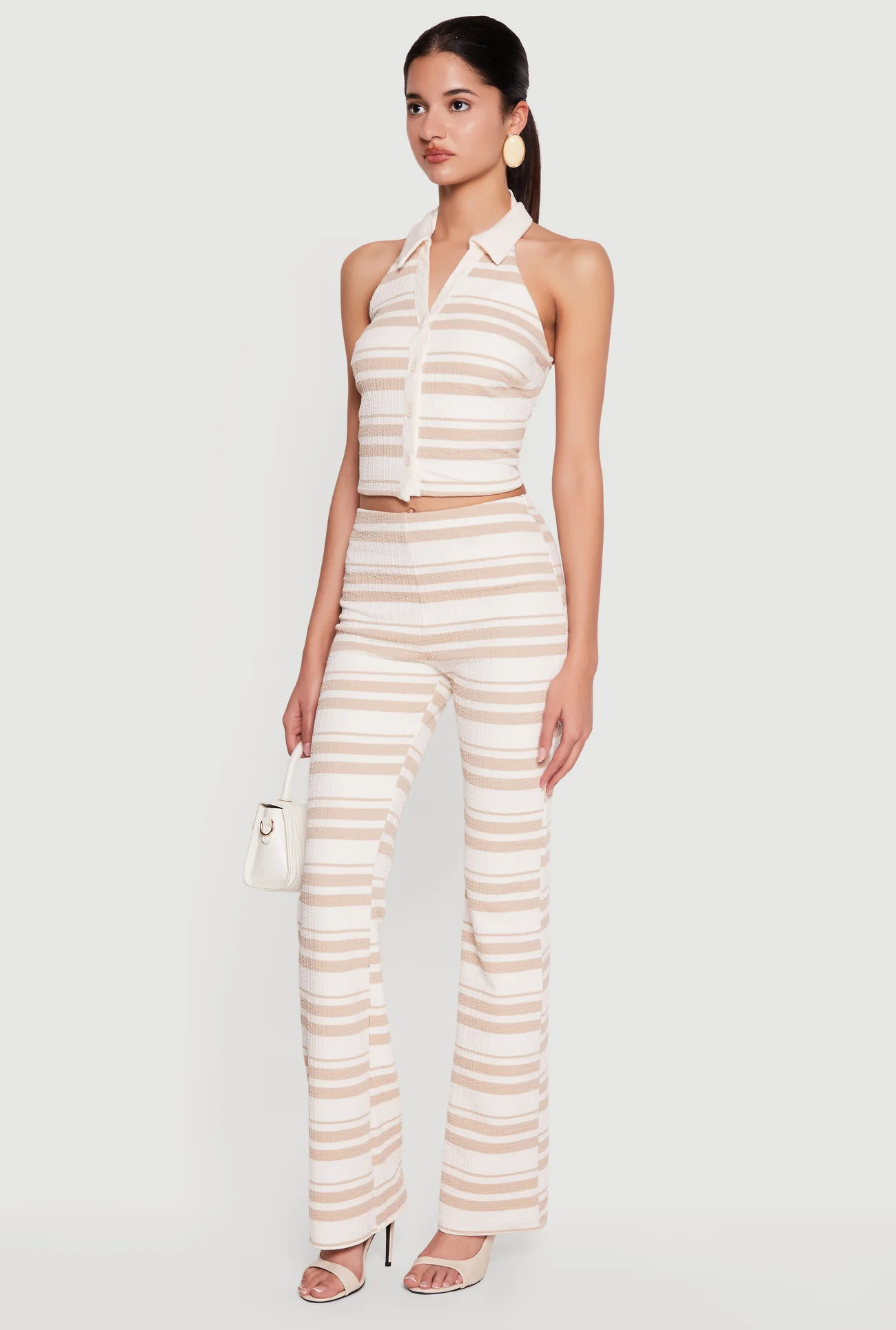 Striped Textured Knit Pull On Pants | Rainbow Shops