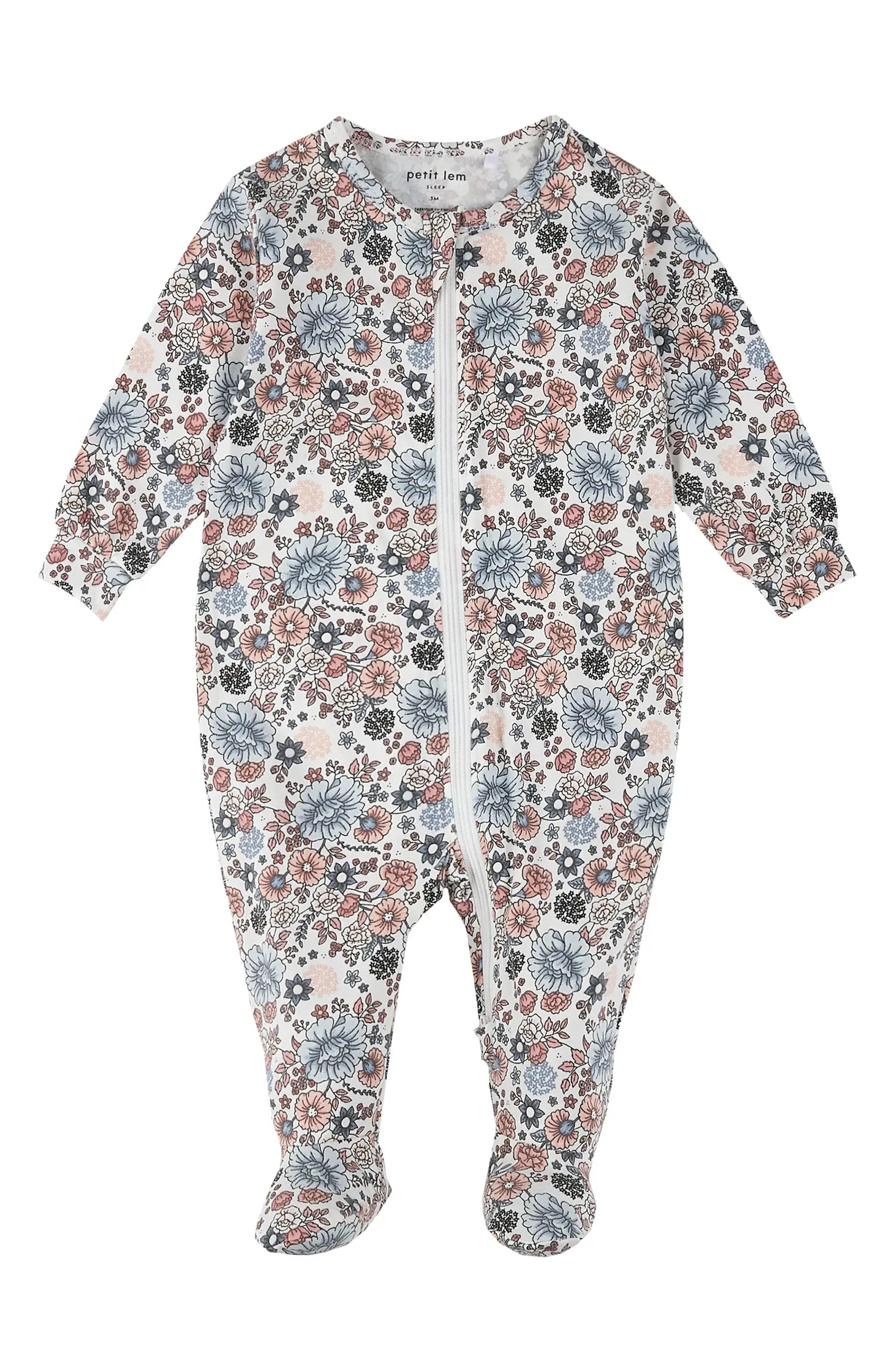 Floral One Piece Cotton Blend Footie Pajamas | Nordstrom