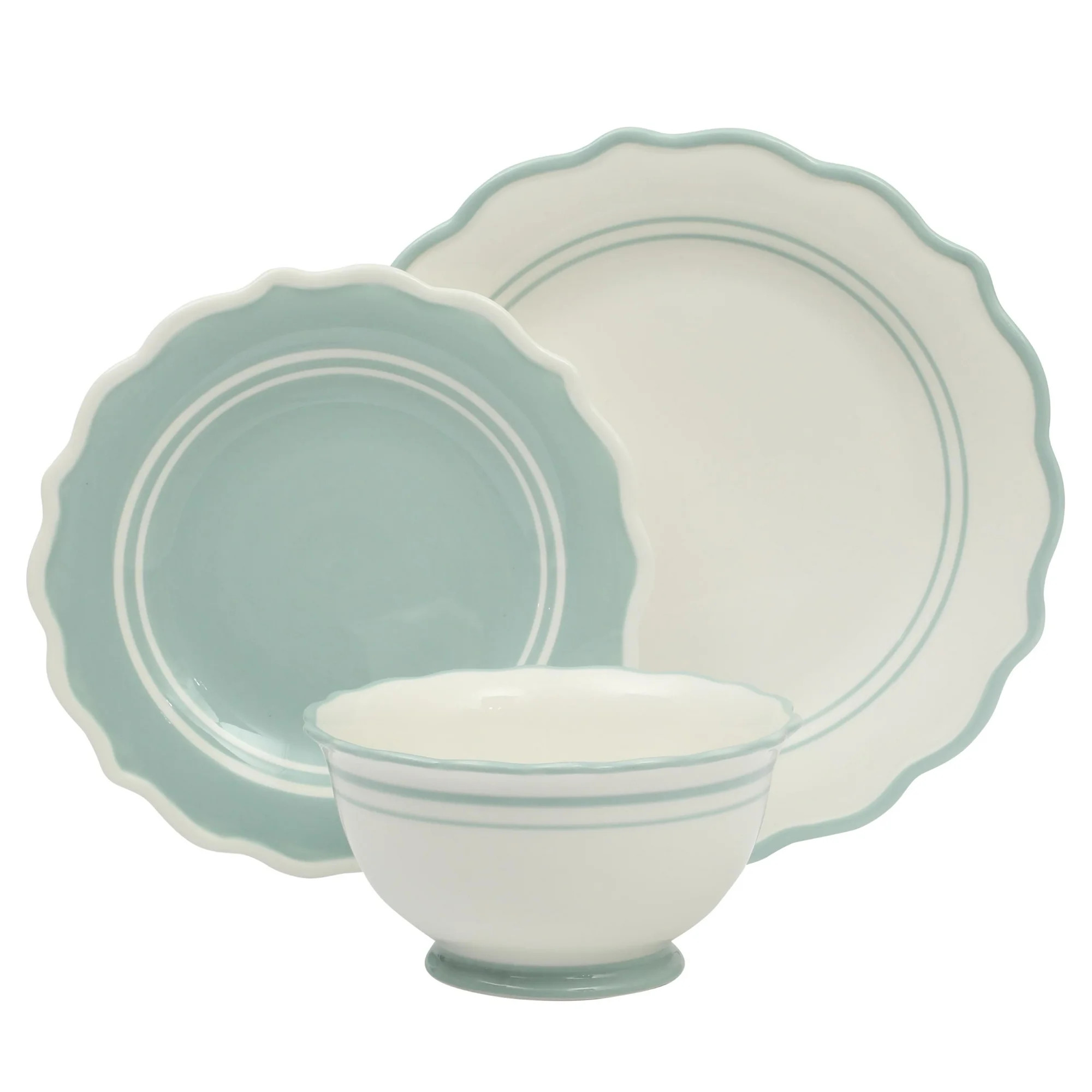 The Pioneer Woman Ainsley 12-Piece Ceramic Dinnerware Set, Sage Blue | Walmart (US)