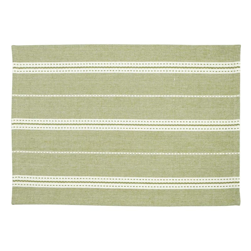 Set of 4 Green with Ivory Striped Placemats, 13x19 | At Home