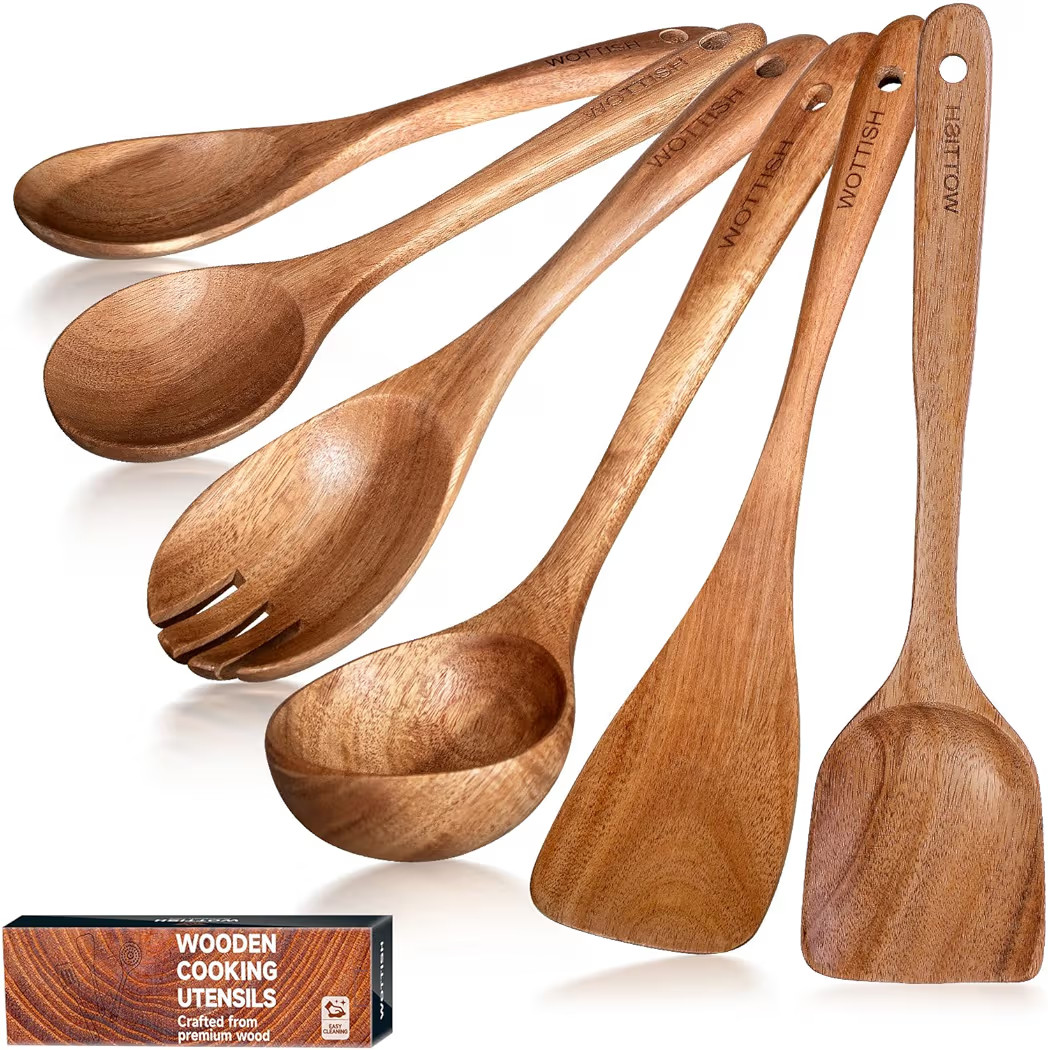 Wooden Spoons - Wooden Spoons for Cooking,Natural Wooden Kitchen Utensils Set Non Toxic,6-Piece W... | Amazon (US)