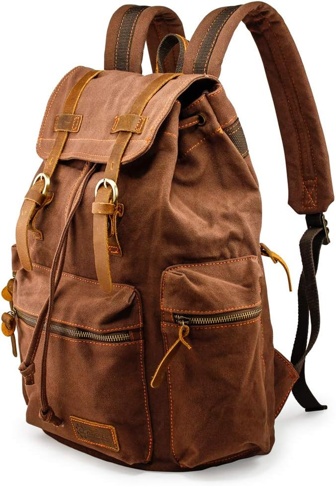 GEARONIC 21L Vintage Canvas Backpack Leather Rucksack Knapsack 15inch Laptop Tote Satchel College... | Amazon (US)