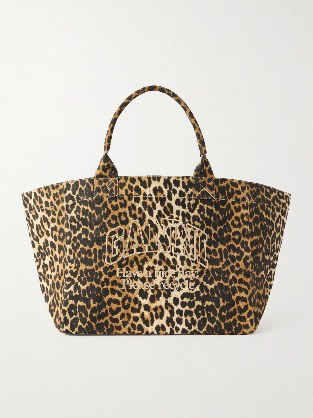 GANNI - Shopper Xxl Embroidered Leopard-print Cotton-canvas Tote - Animal Print | NET-A-PORTER (US)