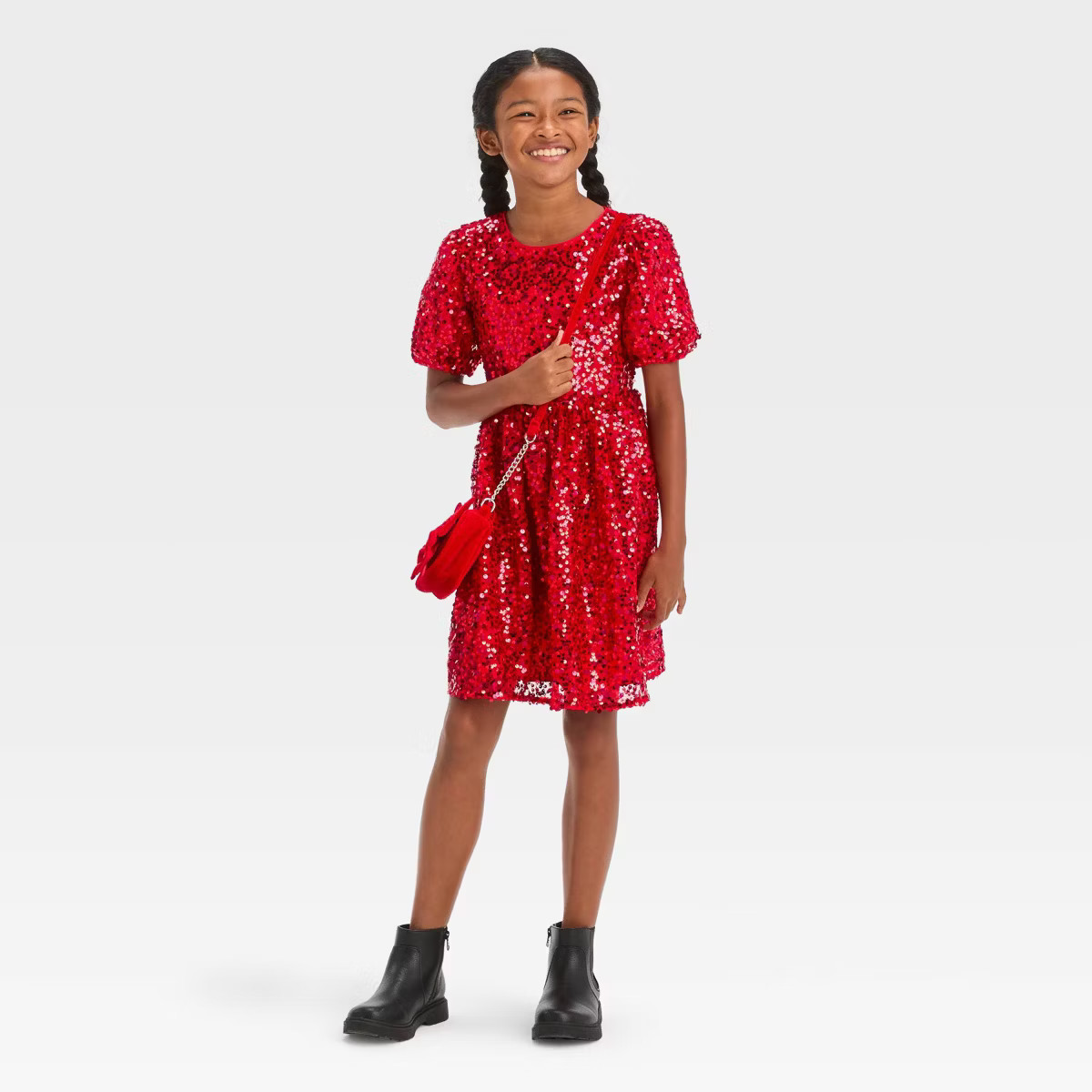 Girls' Short Puff Sleeve Sequin Dress - Cat & Jack™ Red | Target
