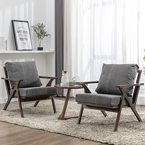 Okeysen Accent Chairs Set of 2, Mid Century Modern Chair, Comfy Fabric Upholstered Armchair with ... | Amazon (US)