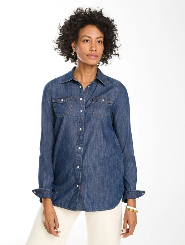 Snap Button Denim Shirt - Caspian Blue Wash | Talbots