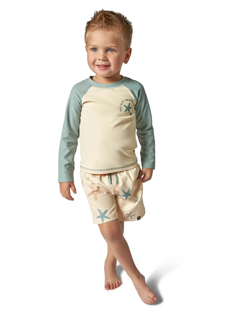 Modern Moments by Gerber Toddler Boy Long Sleeve Rashguard and Short Set, 2-Piece, Sizes 0/3M - 5... | Walmart (US)