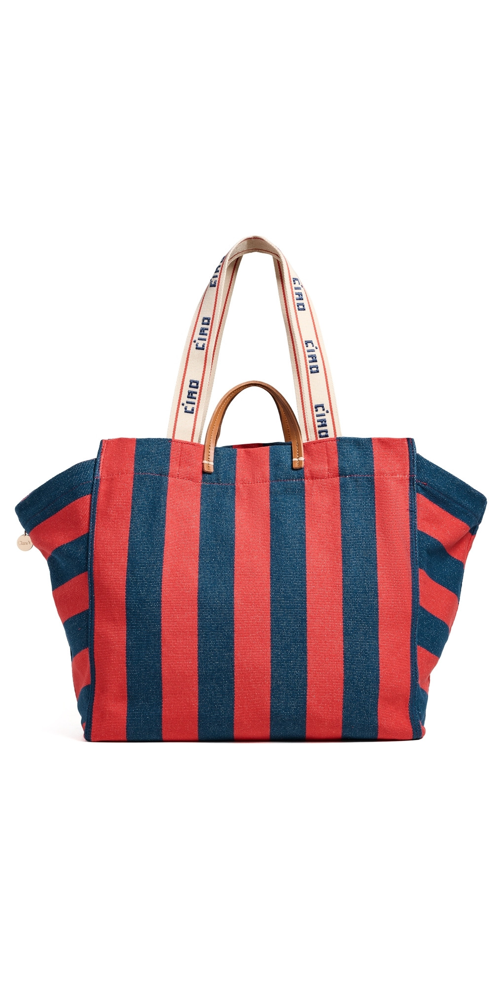 Clare V. Canvas Stripe Beach Tote Bag Poppy/French Blue One Size | Shopbop