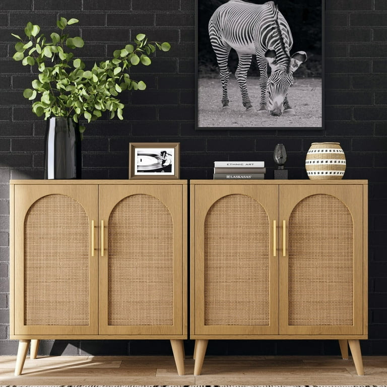 Rovaurx Set of 2 Rattan Storage Cabinet with Doors, Accent Bathroom Floor Cabinet, Modern Sideboa... | Walmart (US)