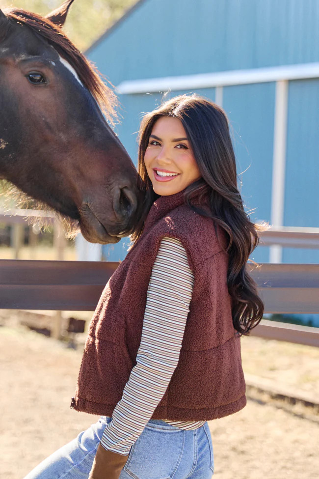Bunny Brown Sherpa Zip Vest | Pink Lily