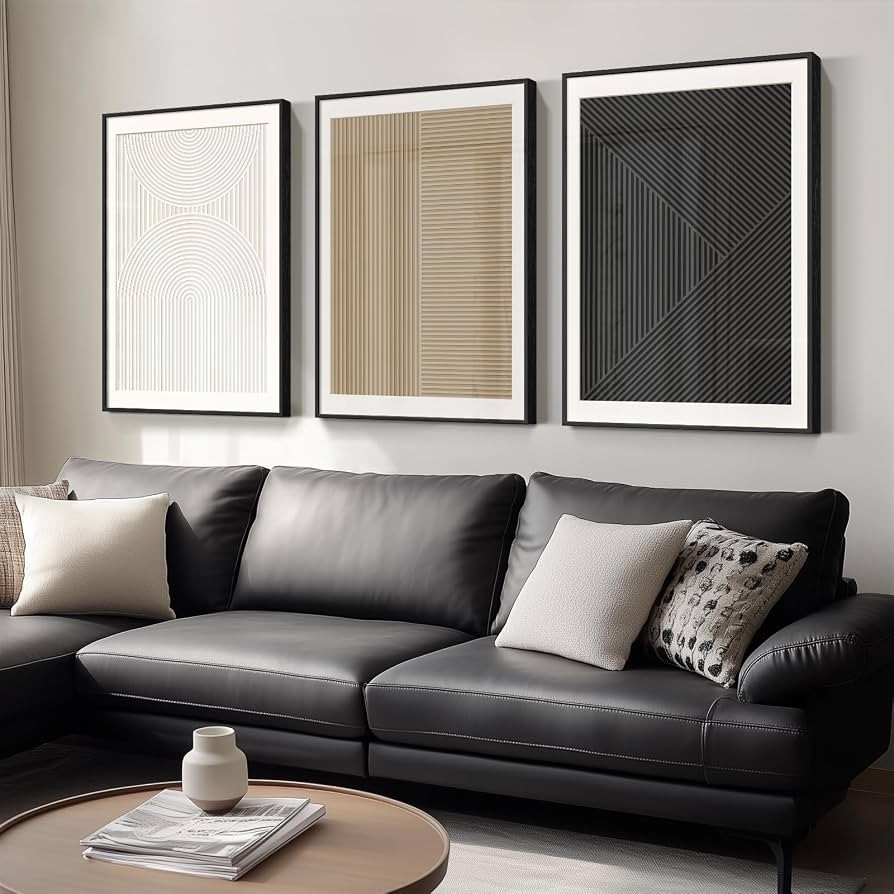 Framed Modern Large Black and White Abstract Wall Art for Living Room, Set of 3 Piece Boho Neutra... | Amazon (US)