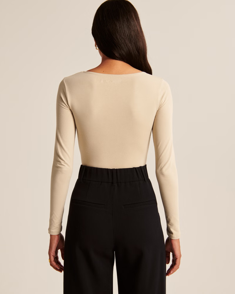 Long-Sleeve Cotton Seamless Fabric Squareneck Bodysuit | Abercrombie & Fitch (US)