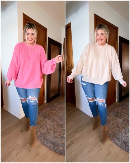 Sweater on sale! I’m in an xxl in the link and a large in the cream. Jeans run tts, booties run tts. 

Valentine’s Day, oversized sweater, affordable fashion, curvy style midsize style, booties 

#LTKstyletip #LTKunder50 #LTKFind
