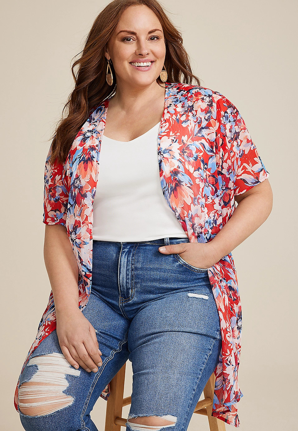 Plus Size Americana Floral Kimono | Maurices