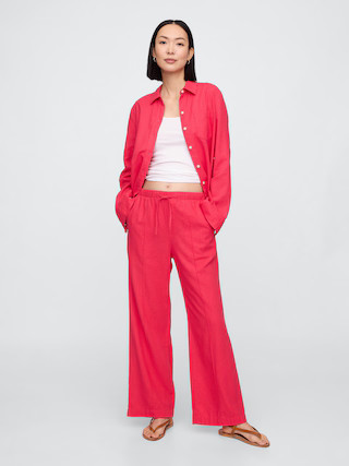 Mid Rise Linen-Blend Pull-On Wide-Leg Pants | Gap Factory