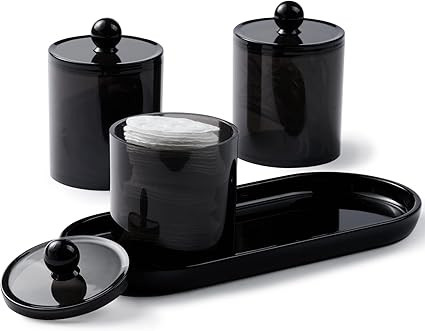 Qtip Holder Bathroom Set with Tray(4PCS) - 3 Pack of 15oz Acrylic Plastic Apothecary Jars Qtip Di... | Amazon (US)