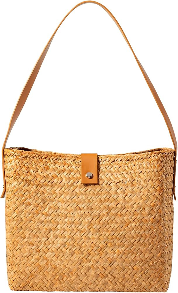 Straw Clutch Bags for Women Summer Woven Beach Shoulder Bag Handwoven Basket Purse for Vacation | Amazon (US)