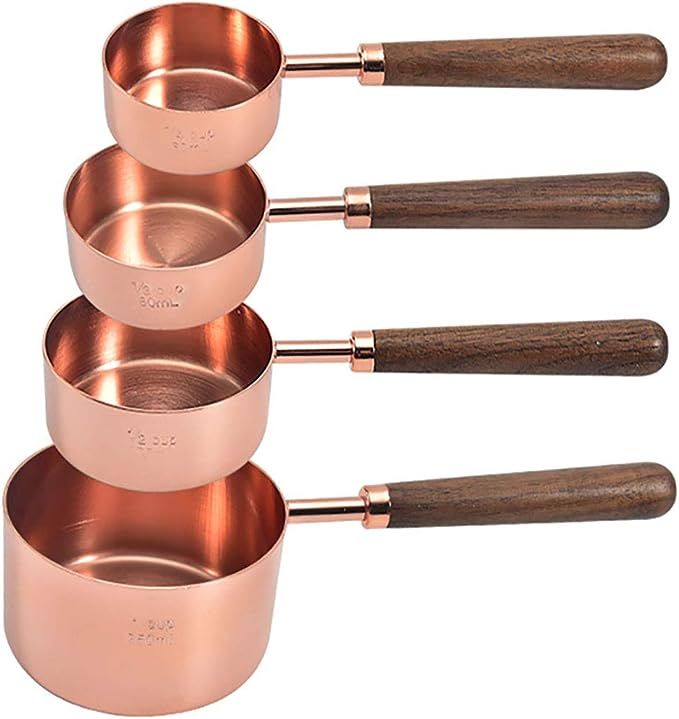 Goeielewe Set of 4 Stainless Steel Measuring Cups, Copper Plated Nesting Measuring Cup Set with W... | Amazon (US)