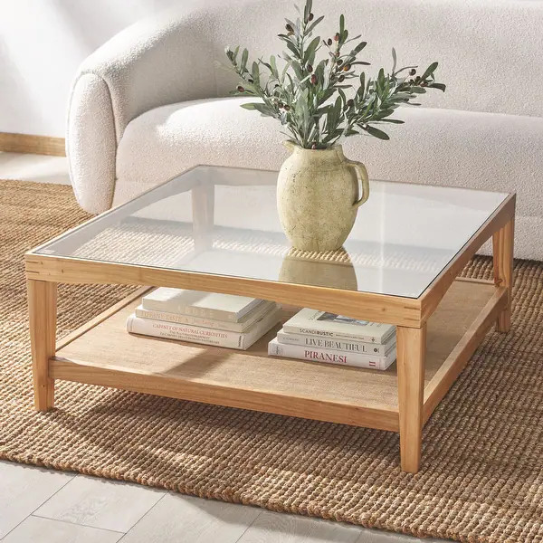 SAFAVIEH Couture Nicolella Solid Wood/Glass Top Square Coffee Table - 40"W x 40"D x 17"H - Bed Ba... | Bed Bath & Beyond