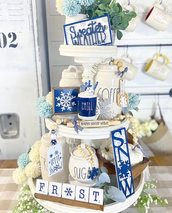 Frosty Tiered Tray Christmas / Hanukkah / Winter / Snow | Etsy | Etsy (US)