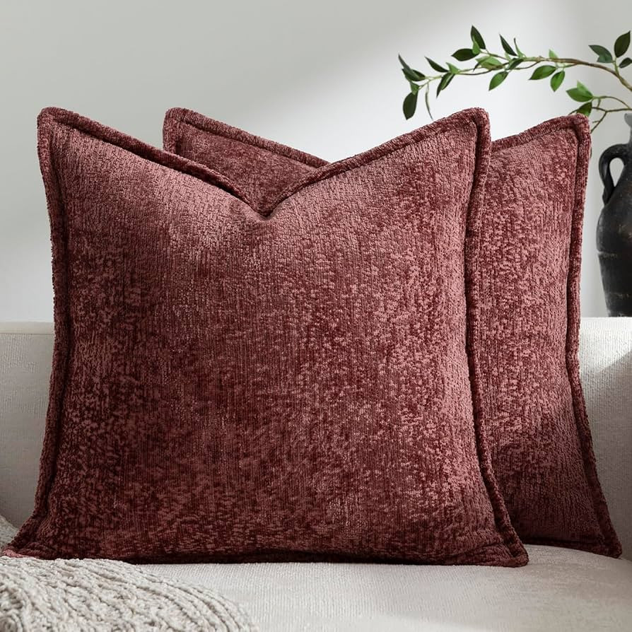 DEZENE Pack of 2 Christmas Burgundy Fall Decorative Throw Pillow Covers 24x24 Cozy Soft Chenille ... | Amazon (US)