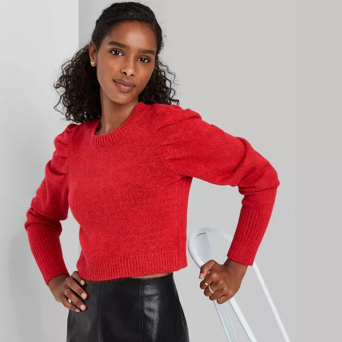 Women's Puff Sleeve Crewneck Pullover Sweater - Wild Fable™ | Target