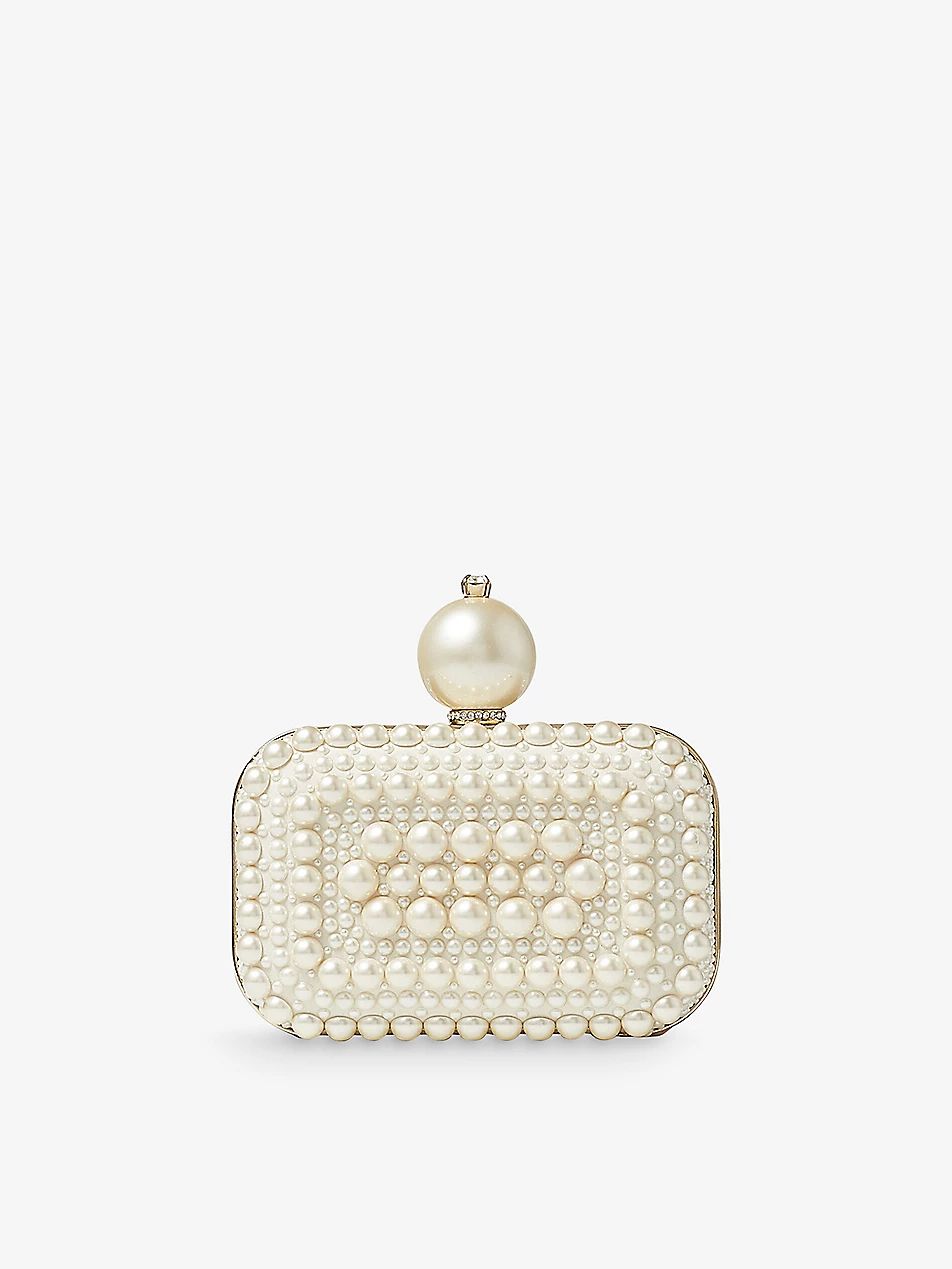 Micro Cloud pearl and crystal-embellished suede clutch bag | Selfridges