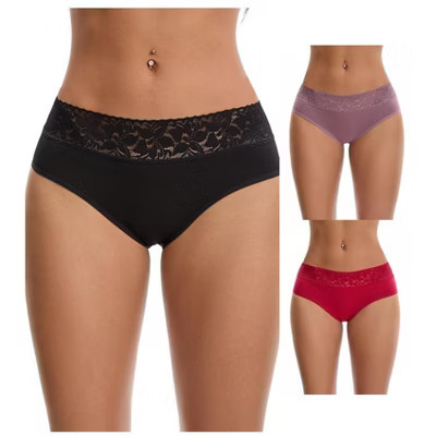 INSPIRE CHIC Women's Lace Mid Waisted Soft Breathable Briefs Underwear 3 Packs 1 Black 1 Purple 1 Red Small | Target