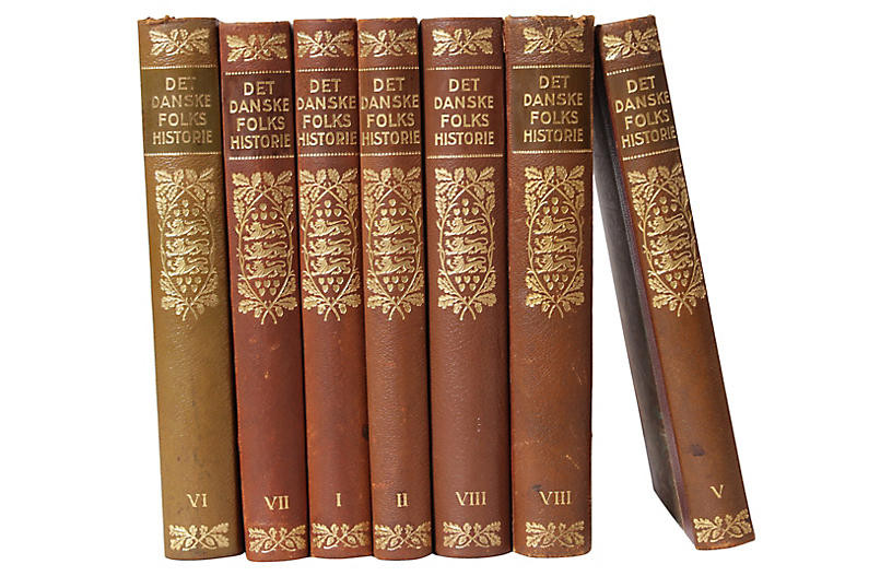 Scandinavian Leather-Bound Books, S/7 | One Kings Lane