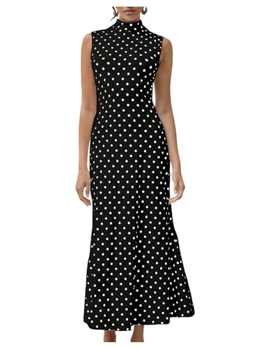 Milumia Women's Polka Dots Maxi Tank Dress Vintage Mock Neck Sleeveless Elegant Long Dresses Black Medium | Amazon (US)