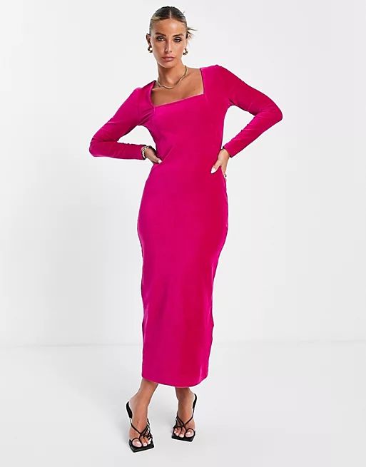 Whistles fitted midi dress in pink velvet | ASOS (Global)