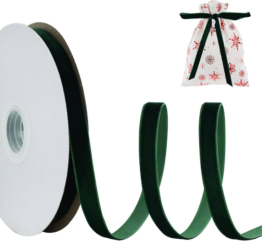 TONIFUL Christmas Green Velvet Ribbon 3/8 Inch x 10yds, Vintage Velvet Ribbons, for Christmas Wre... | Amazon (US)