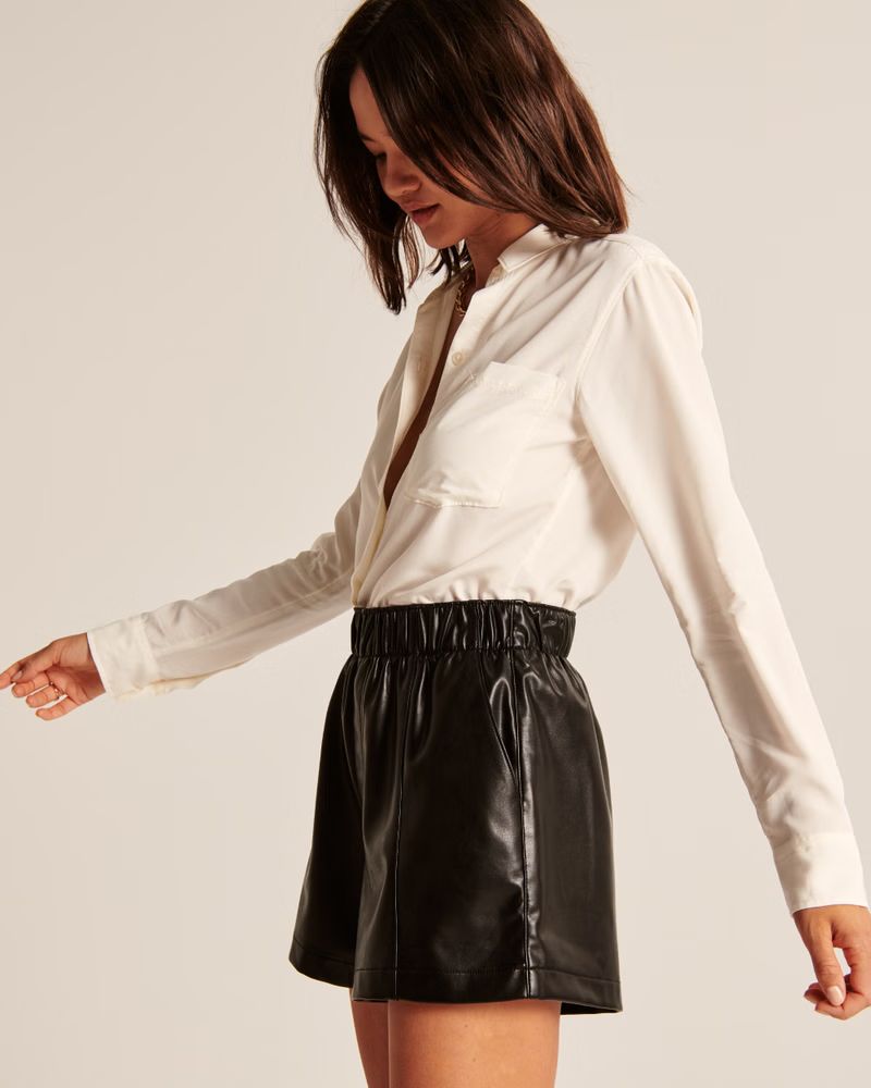 Women's Vegan Leather Pull-On Shorts | Women's Bottoms | Abercrombie.com | Abercrombie & Fitch (US)