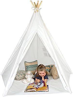 Amazon.com: 6' Giant Teepee Play House of Pine Wood with Carry Case by Trademark Innovations (Whi... | Amazon (US)