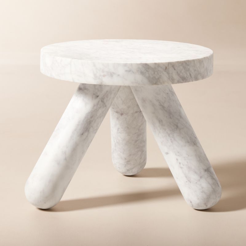 Jaxx White Marble Side Table Short + Reviews | CB2 | CB2