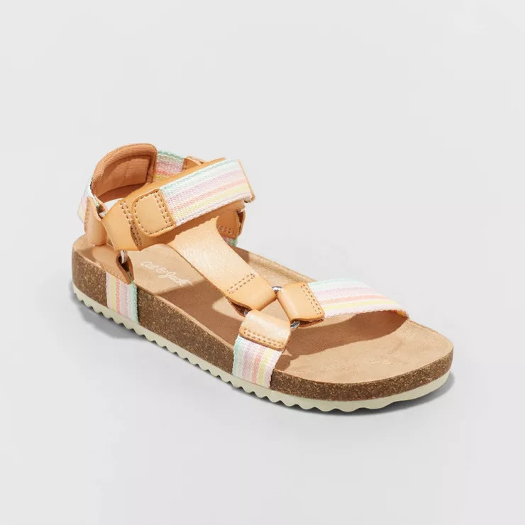 Girls' Val Rainbow Print Footbed Sandals - Cat & Jack™ Tan | Target