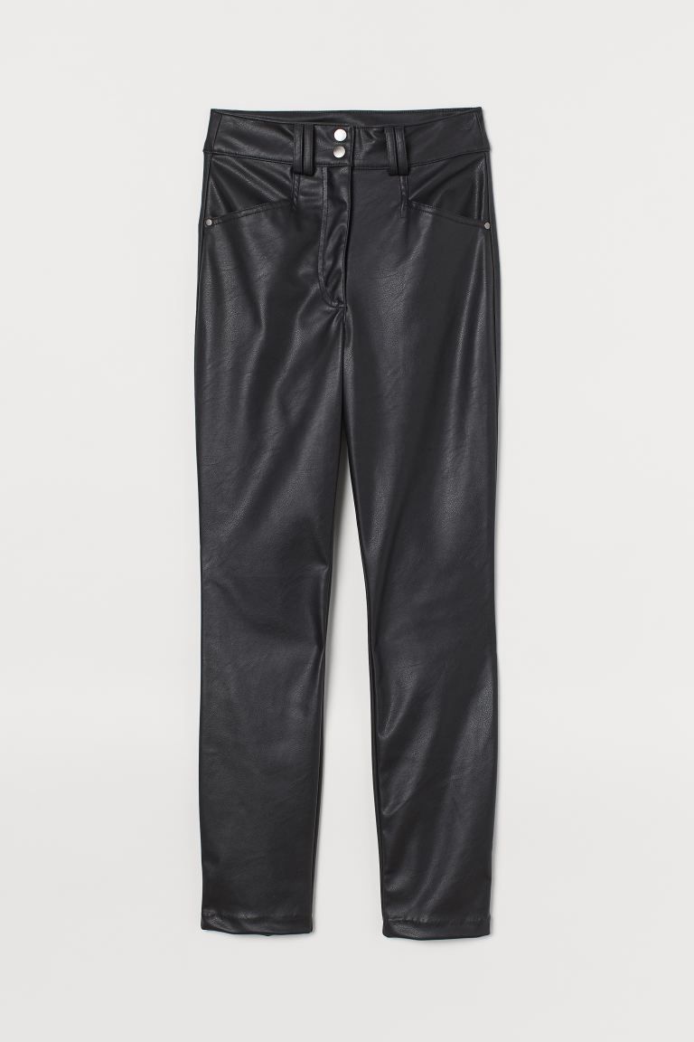 Trousers in imitation leather. High waist with belt loops, a zip fly and press-studs and slim, an... | H&M (UK, MY, IN, SG, PH, TW, HK)