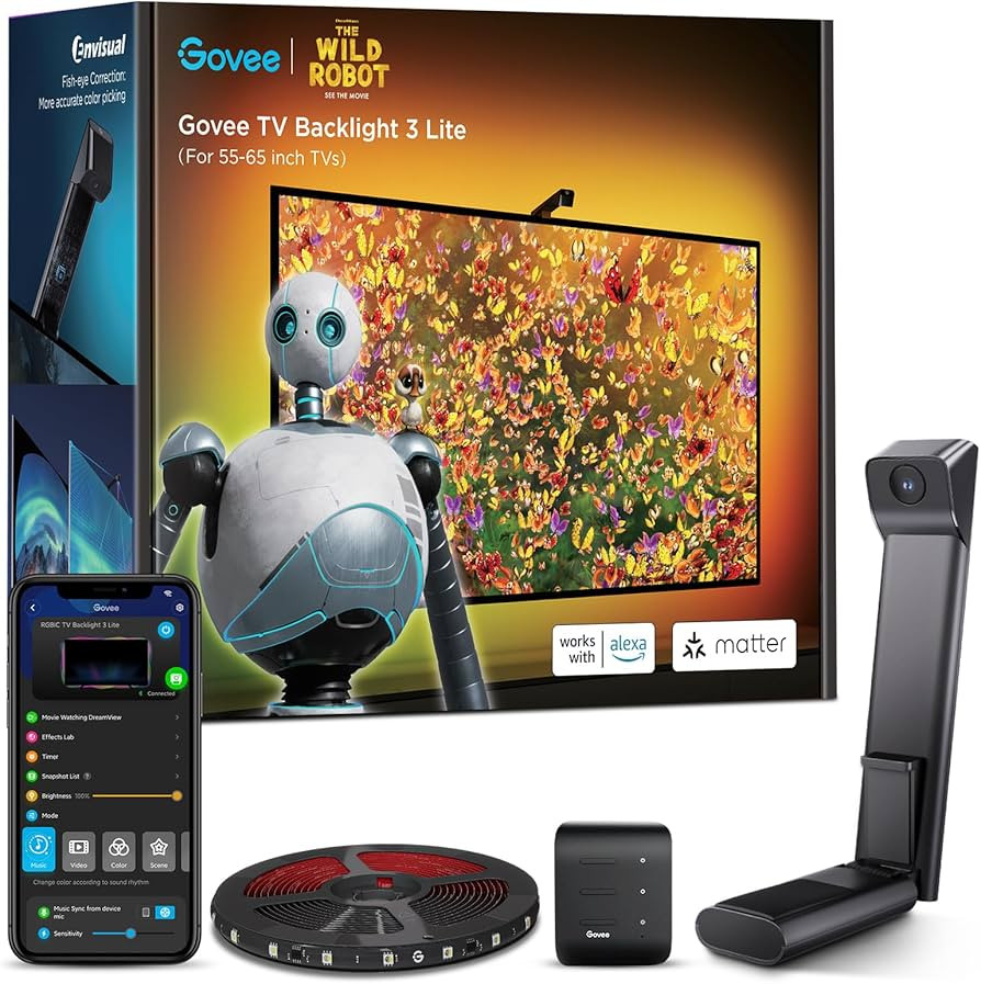 Govee TV Backlight 3 Lite with Fish-Eye Correction Function Sync to 55-65 Inch TVs, 11.8ft RGBICW... | Amazon (US)