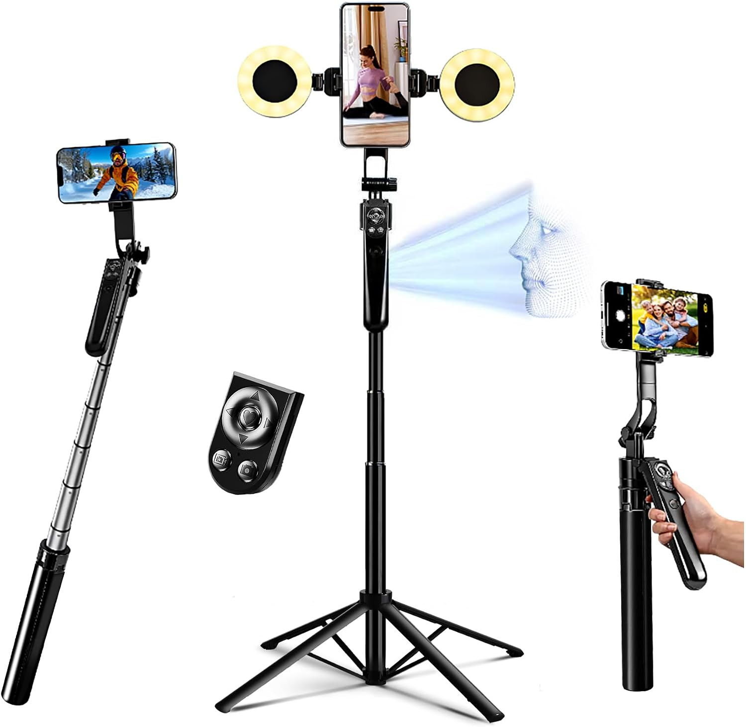 Auto Face Tracking Selfie Stick Tripod for iPhone with Light 360 Rotation that Follows Your Movement 70.9" Camera Tripod Stand with Remote for Content Creator Vlog Live Stream Video Recording | Amazon (US)